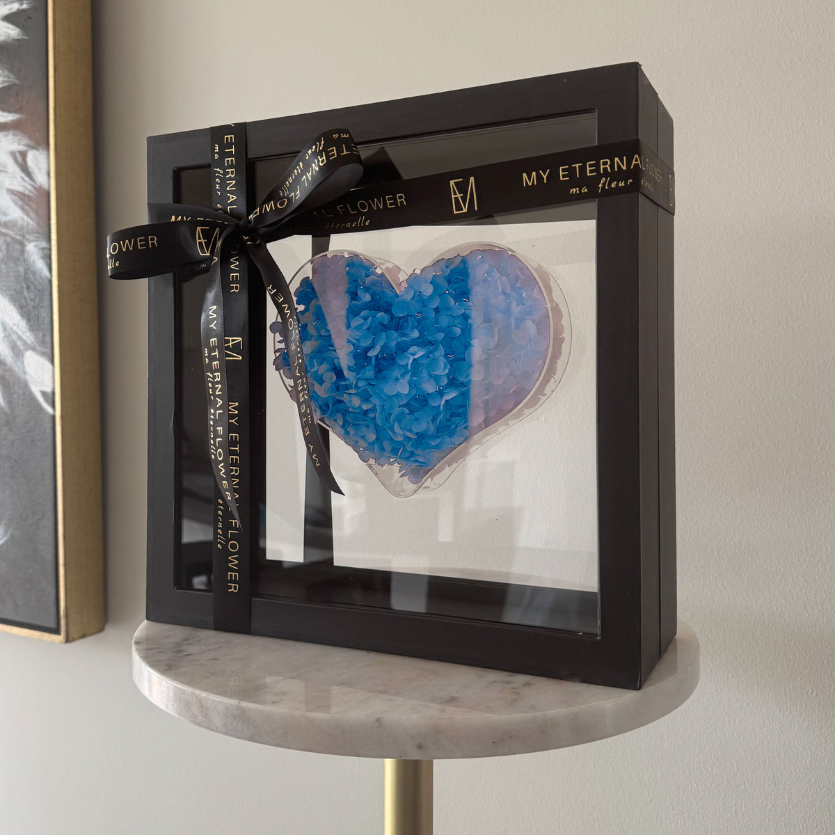 Floating Heart Blue Hydrangea Acrylic Box