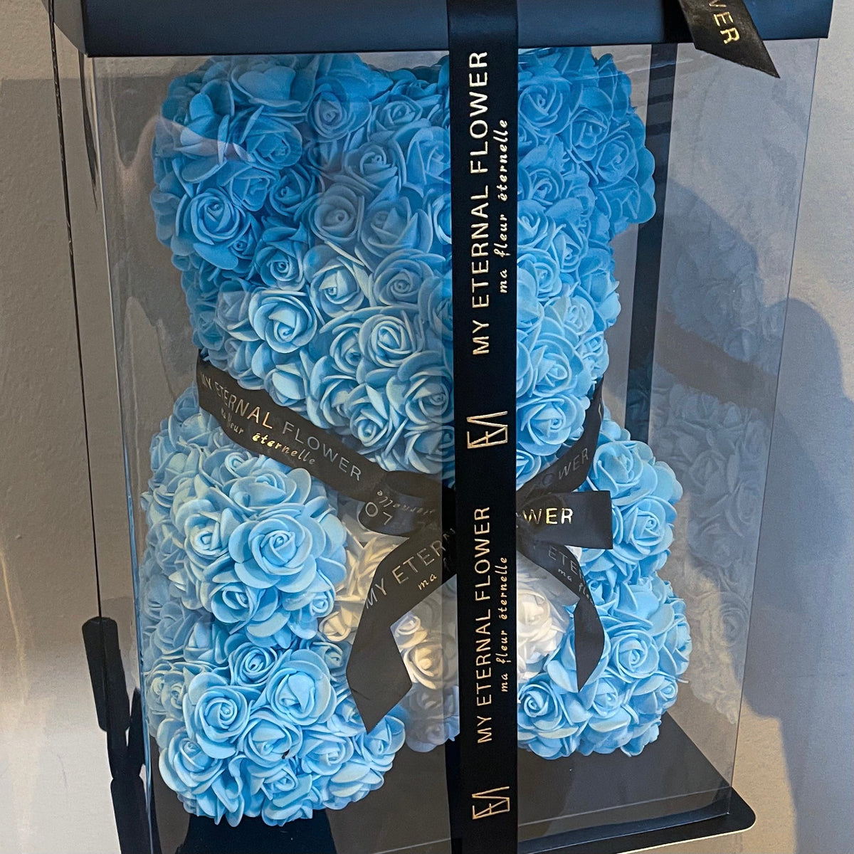 Luxe Rose Heart Bear 40cm in Blue (Free Clear Gift Box) - My Eternal Flower