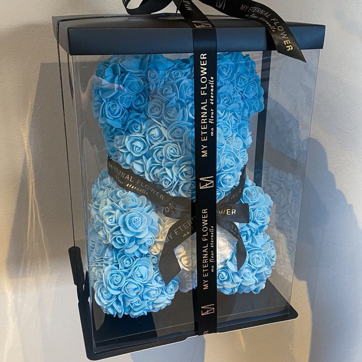 Luxe Rose Heart Bear 40cm in Blue (Free Clear Gift Box) - My Eternal Flower