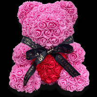 Luxe Rose Heart Bear 40cm in Pink (Free Clear Gift Box) - My Eternal Flower