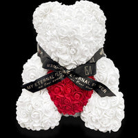 Luxe Rose Heart Bear 40cm in White (Free Clear Gift Box) - My Eternal Flower