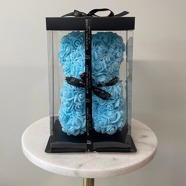 Mini Luxe Rose Bear 25cm in Aqua Blue (Free Gift Box) - My Eternal Flower