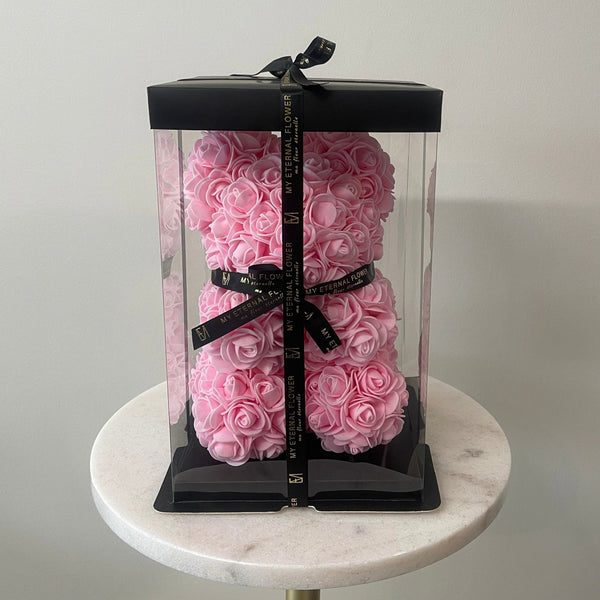 Mini Luxe Rose Bear 25cm in Pink (Free Gift Box) - My Eternal Flower